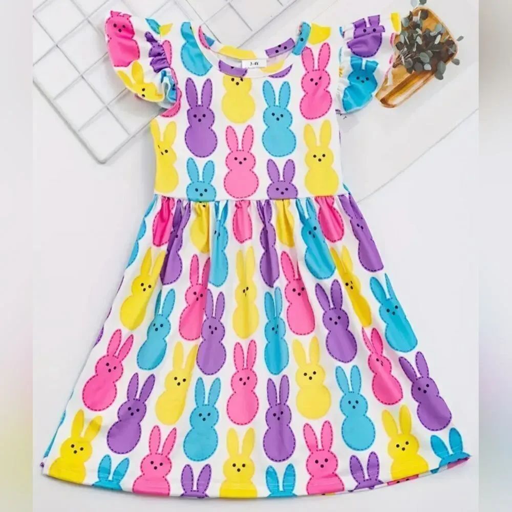 Adorable Colorful Easter Bunny Peeps Dress Sz 12-24 Mos